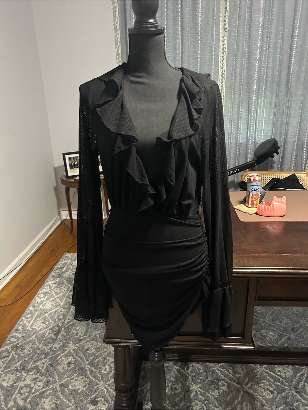 REVOLVE Black Ruffle Wrap-Style Long Sleeve Mini Dress